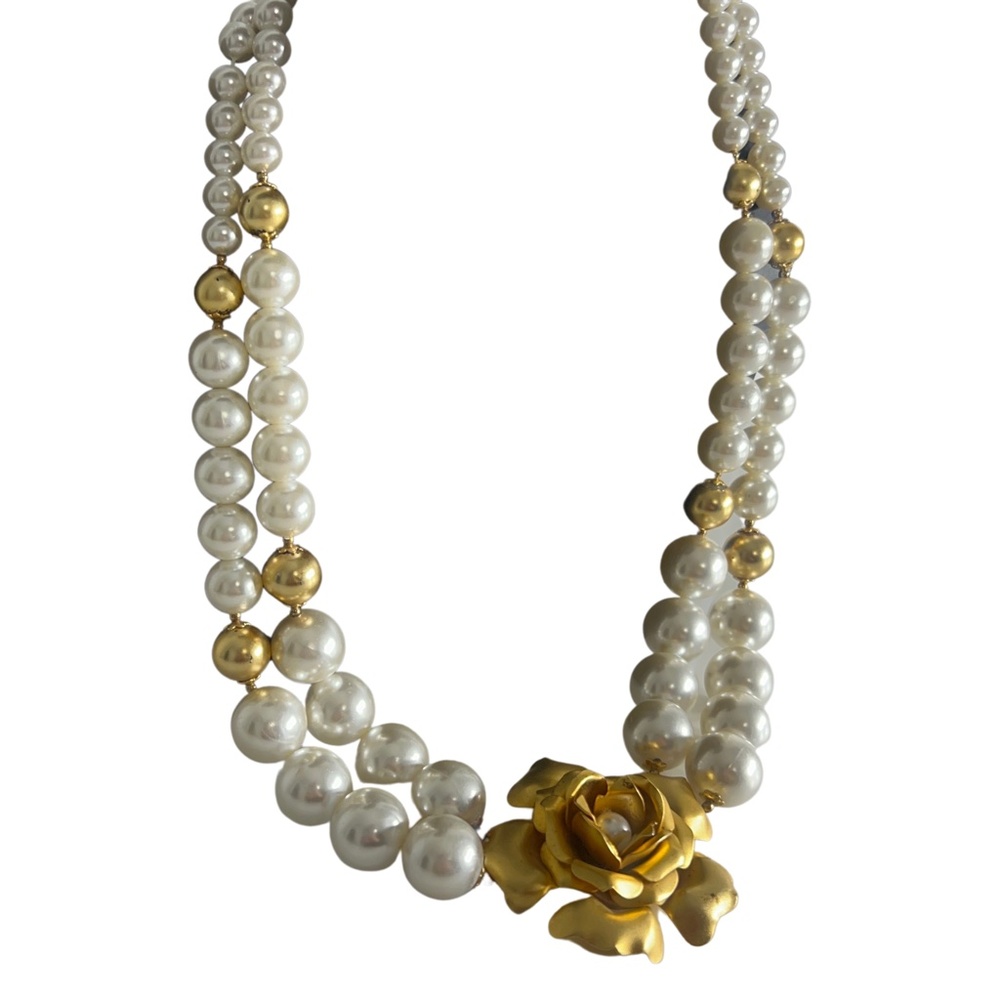 Vintage Double Strand Statement Faux Pearl Rose N… - image 5